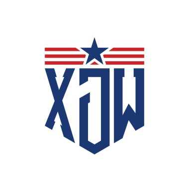 Yıldız ve Amerikan Bayrak Kayışlı Vatansever XJW logosu. ABD Bayrağı ile XJW Logosu