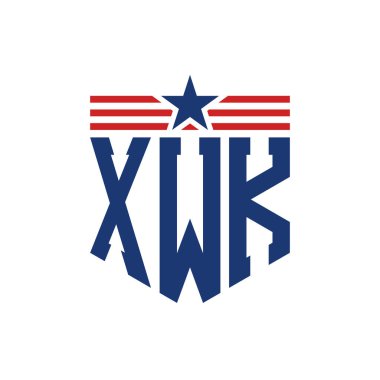 Yıldız ve Amerikan Bayrak Kayışlı Vatansever XWK logosu. ABD Bayrağı ile XWK Logosu