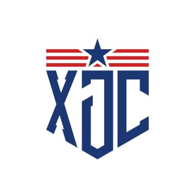 Yıldız ve Amerikan Bayrak Kayışlı Vatansever XJC logosu. ABD Bayrağı ile XJC Logosu