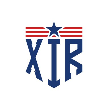 Yıldız ve Amerikan Bayrak Kayışlı Vatansever XIR logosu. ABD Bayrağı ile XIR Logosu