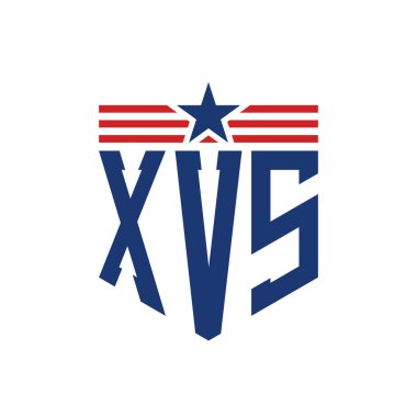 Yıldız ve Amerikan Bayrak Kayışlı Vatansever XVS logosu. ABD Bayrağı ile XVS Logosu