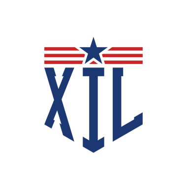 Patriotic XIL Logo with Star and American Flag Straps. Letter XIL Logo with USA Flag clipart