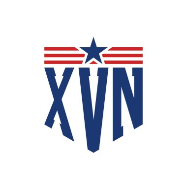 Yıldız ve Amerikan Bayrak Kayışlı Vatansever XVN logosu. ABD Bayrağı ile XVN Logosu