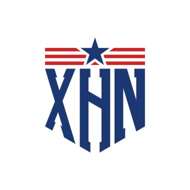 Yıldız ve Amerikan Bayrak Kayışlı Vatansever XHN logosu. ABD Bayrağı ile XHN Logosu