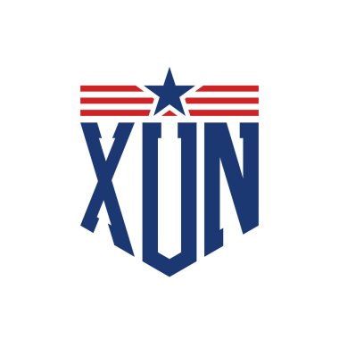 Yıldız ve Amerikan Bayrak Kayışlı Vatansever XUN logosu. ABD Bayrağıyla XUN Logosu