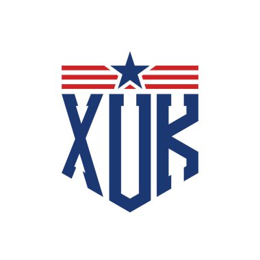 Yıldız ve Amerikan Bayrak Kayışlı Vatansever XUK logosu. ABD Bayrağı ile XUK Logosu