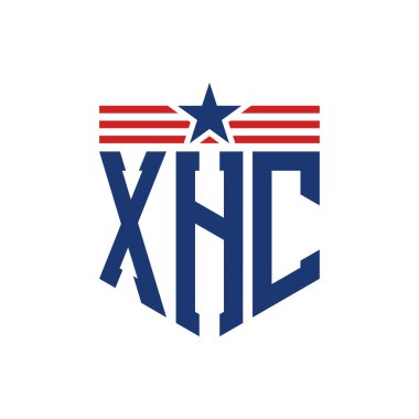 Yıldız ve Amerikan Bayrak Kayışlı Vatansever XHC logosu. ABD Bayrağı ile XHC Logosu