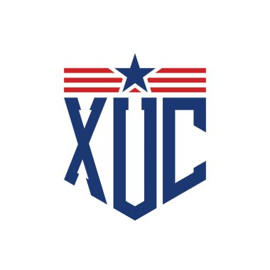 Yıldız ve Amerikan Bayrak Kayışlı Vatansever XUC logosu. ABD Bayrağı ile XUC Logosu