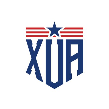 Yıldız ve Amerikan Bayrak Kayışlı Vatansever XUA logosu. ABD Bayrağı ile XUA logosu