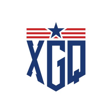 Yıldız ve Amerikan Bayrak Kayışlı Vatansever XGQ logosu. ABD Bayrağı ile XGQ harfi logosu