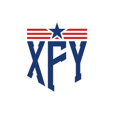 Yıldız ve Amerikan Bayrak Kayışlı Vatansever XFY logosu. ABD Bayrağı ile XFY Logosu