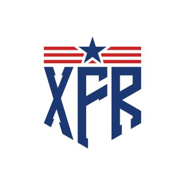 Yıldız ve Amerikan Bayrak Kayışlı Vatansever XFR logosu. ABD Bayrağı ile XFR Logosu