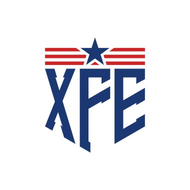 Yıldız ve Amerikan Bayrak Kayışlı Vatansever XFE logosu. ABD Bayrağı ile XFE Logosu