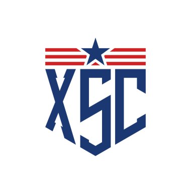 Yıldız ve Amerikan Bayrak Kayışlı Vatansever XSC logosu. ABD Bayrağı ile XSC Logosu