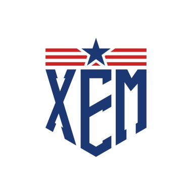 Yıldız ve Amerikan Bayrak Kayışlı Vatansever XEM logosu. ABD Bayrağı ile XEM Logosu