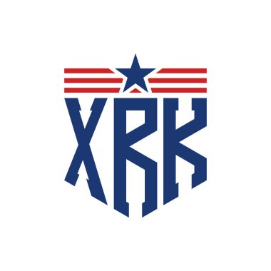 Yıldız ve Amerikan Bayrak Kayışlı Vatansever XRK logosu. ABD Bayrağı ile XRK Logosu