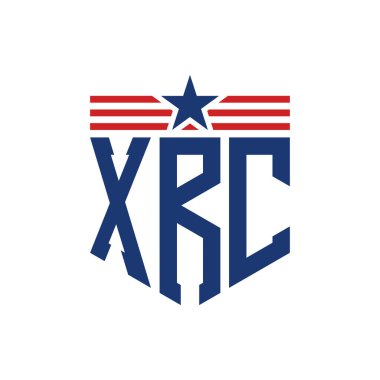 Yıldız ve Amerikan Bayrak Kayışlı Vatansever XRC logosu. ABD Bayrağı ile XRC Logosu