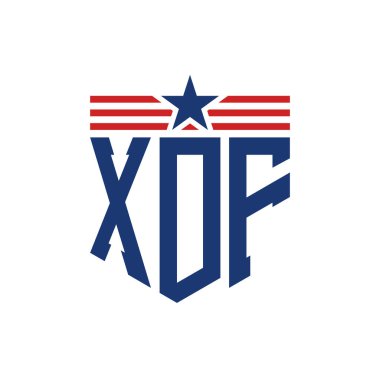 Yıldız ve Amerikan Bayrak Kayışlı Vatansever XDF logosu. ABD Bayrağı ile XDF Logosu