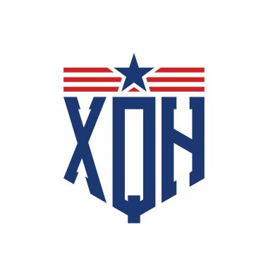 Yıldız ve Amerikan Bayrak Kayışlı Vatansever XQH logosu. ABD Bayrağı ile XQH logosu