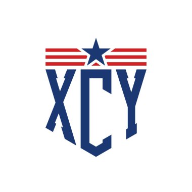 Yıldız ve Amerikan Bayrak Kayışlı Vatansever XCY logosu. ABD Bayrağı ile XCY Logosu