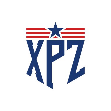 Yıldız ve Amerikan Bayrak Kayışlı Vatansever XPZ logosu. ABD Bayrağı ile XPZ harfi