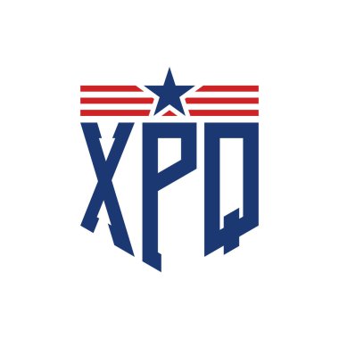 Yıldız ve Amerikan Bayrak Kayışlı Vatansever XPQ logosu. ABD Bayrağı Harfi XPQ logosu