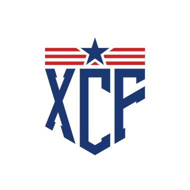 Yıldız ve Amerikan Bayrak Kayışlı Vatansever XCF logosu. ABD Bayrağı ile XCF Logosu