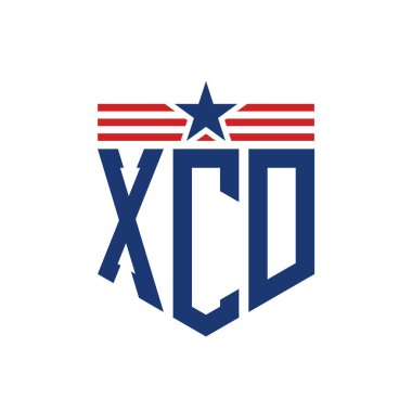 Yıldız ve Amerikan Bayrak Kayışlı Vatansever XCD Logosu. USA Flag ile Harf XCD Logosu