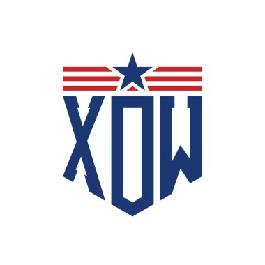 Yıldız ve Amerikan Bayrak Kayışlı Vatansever XOW logosu. ABD Bayrağı ile XOW Logosu