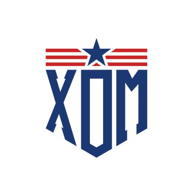 Yıldız ve Amerikan Bayrak Kayışlı Vatansever XOM logosu. ABD Bayrağı ile XOM Logosu