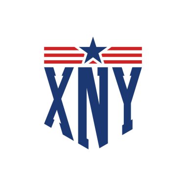 Yıldız ve Amerikan Bayrak Kayışlı Vatansever XNY logosu. ABD Bayrağı ile XNY Logosu