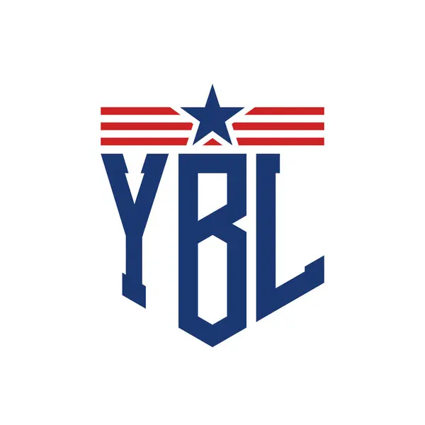 Stock vector Patriotic YBL Logo with Star and American Flag Straps. Letter YBL Logo with USA Flag