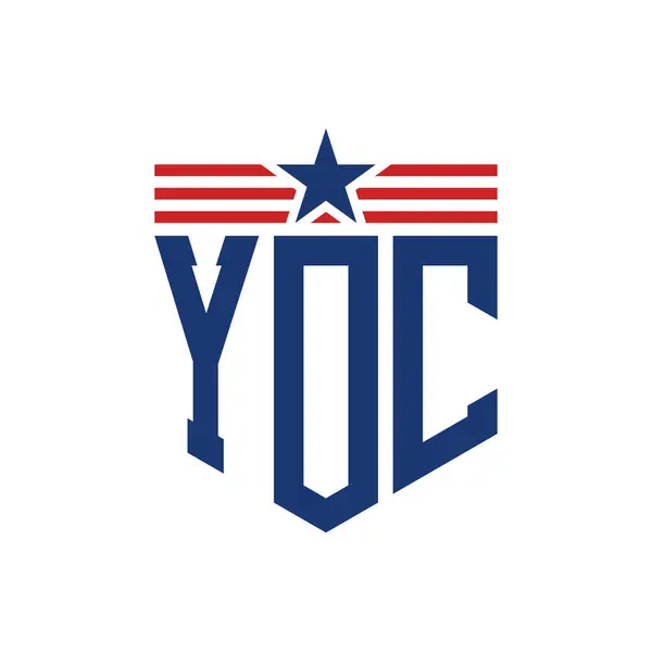 stock vector Patriotic YOC Logo with Star and American Flag Straps. Letter YOC Logo with USA Flag