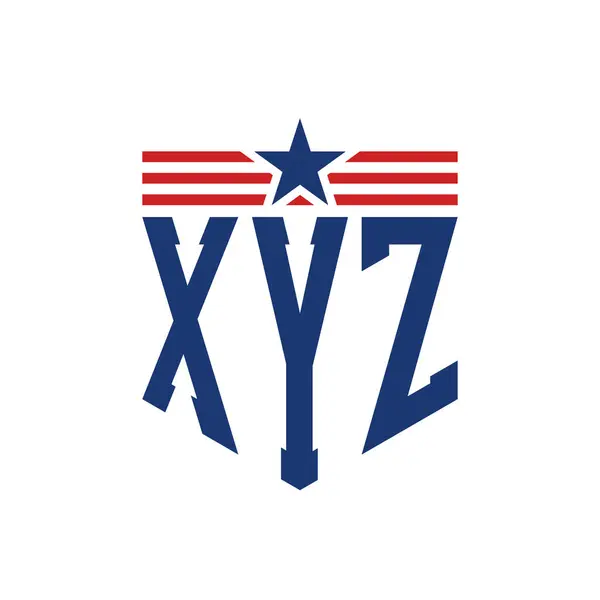 stock vector Patriotic XYZ Logo with Star and American Flag Straps. Letter XYZ Logo with USA Flag