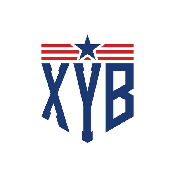 stock vector Patriotic XYB Logo with Star and American Flag Straps. Letter XYB Logo with USA Flag