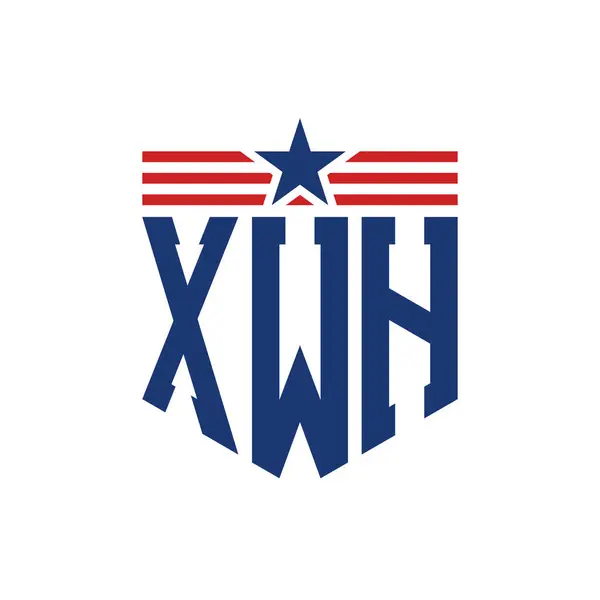 stock vector Patriotic XWH Logo with Star and American Flag Straps. Letter XWH Logo with USA Flag