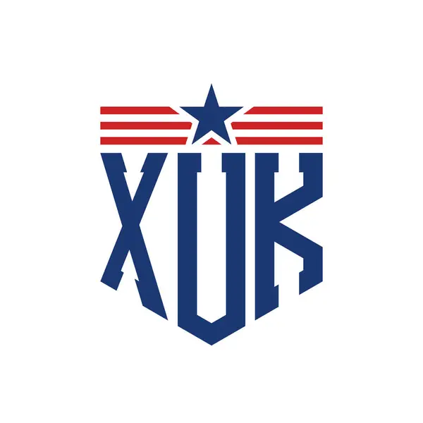 stock vector Patriotic XUK Logo with Star and American Flag Straps. Letter XUK Logo with USA Flag