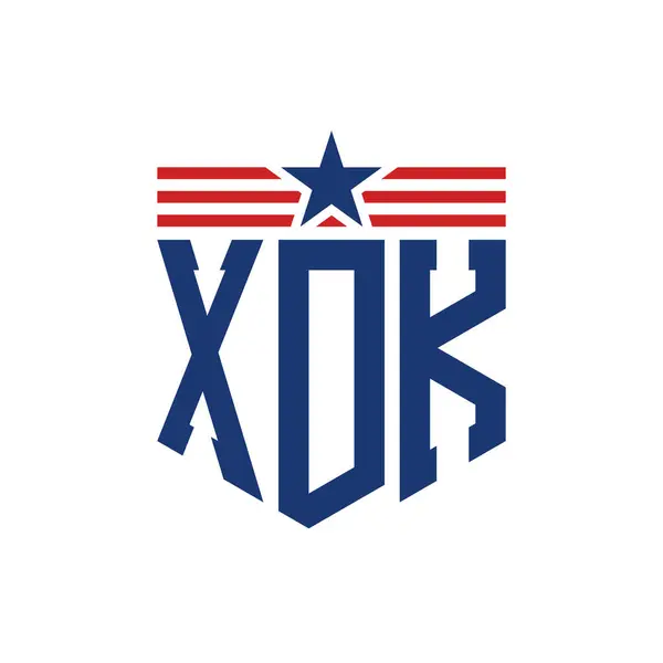 stock vector Patriotic XDK Logo with Star and American Flag Straps. Letter XDK Logo with USA Flag