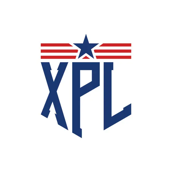 stock vector Patriotic XPL Logo with Star and American Flag Straps. Letter XPL Logo with USA Flag