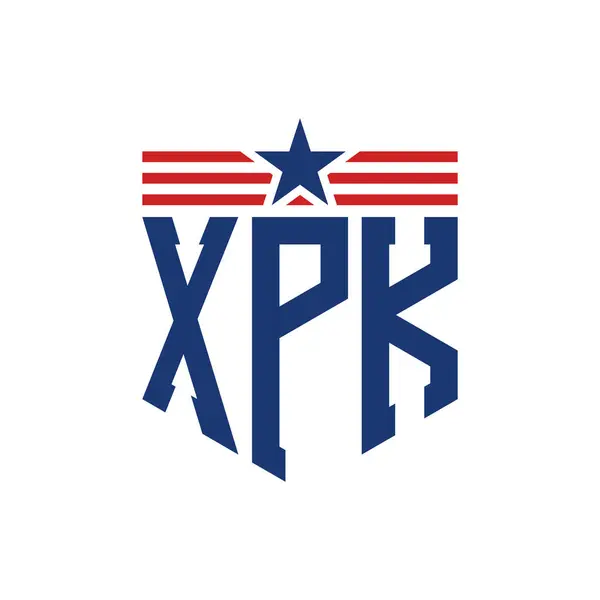 stock vector Patriotic XPK Logo with Star and American Flag Straps. Letter XPK Logo with USA Flag