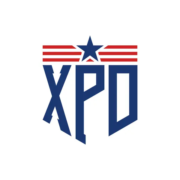 stock vector Patriotic XPD Logo with Star and American Flag Straps. Letter XPD Logo with USA Flag