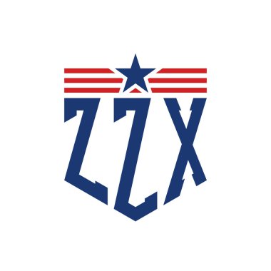 Yıldız ve Amerikan Bayrak Kayışlı Vatansever ZZX logosu. ABD Bayrağı ile ZZX Logosu