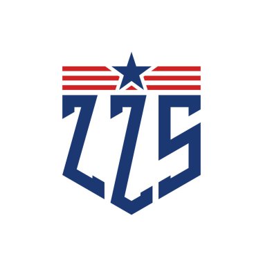 Yıldız ve Amerikan Bayrak Kayışlı Vatansever ZZS logosu. ABD Bayrağı ile ZZS Logosu