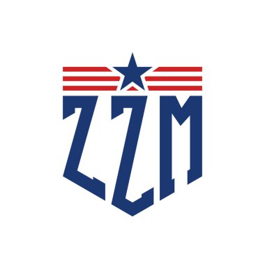 Yıldız ve Amerikan Bayrak Kayışlı Vatansever ZZM logosu. ABD Bayrağı ile ZZM Logosu