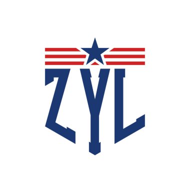 Yıldız ve Amerikan Bayrak Kayışlı Yurtsever ZYL logosu. ABD Bayrağı ile ZYL Logosu