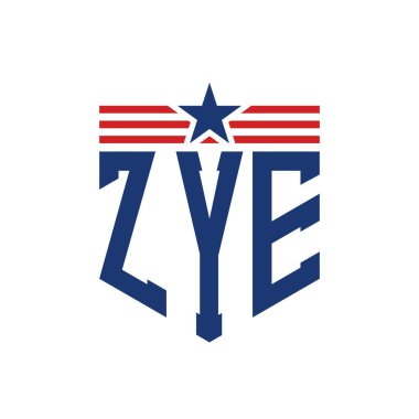 Yıldız ve Amerikan Bayrak Kayışlı Yurtsever ZYE logosu. ABD Bayrağı ile ZYE Logosu