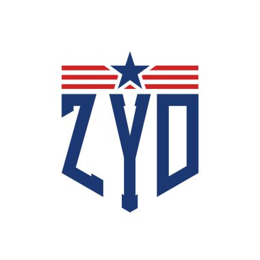 Yıldız ve Amerikan Bayrak Kayışlı Vatansever ZYD logosu. ABD Bayrağı ile ZYD Logosu