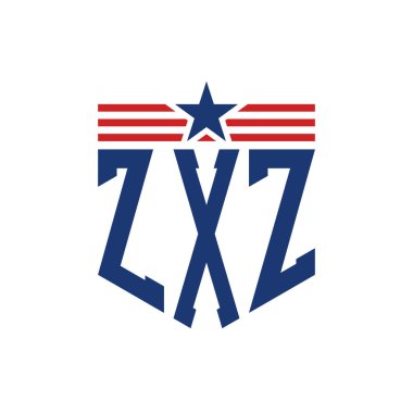 Yıldız ve Amerikan Bayrak Kayışlı Yurtsever ZXZ logosu. ABD Bayrağı ile ZXZ harfi
