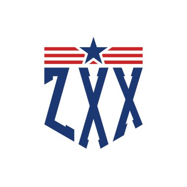 Yıldız ve Amerikan Bayrak Kayışlı Vatansever ZXX logosu. ABD Bayrağı ile ZXX Harfi
