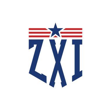 Yıldız ve Amerikan Bayrak Kayışlı Vatansever ZXI logosu. ABD Bayrağı ile ZXI harfi.